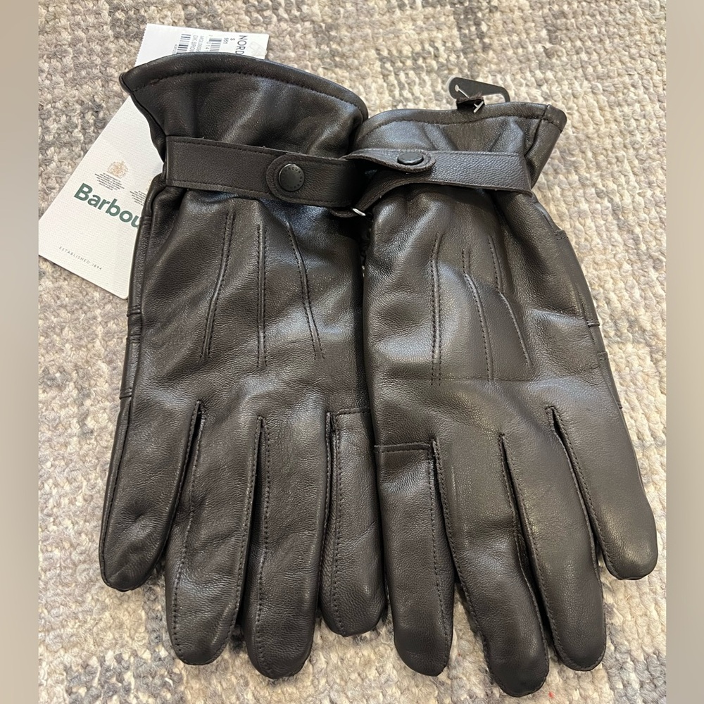 Barbour Dark Brown Leather Button Cuff Men's Gloves